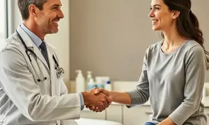 врач пожимает руку постоянному пациенту